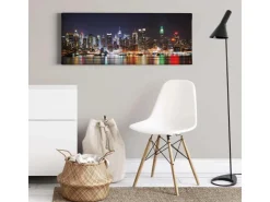 Bricoflor Skyline Von New York Auf Leinwand Modernes Stadt Bild Mit Nacht Motiv Ideal Für Jugend Und Schlafzimmer Urbanes Wandbild In Schwarz Blau* Wanddekoration