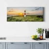 Bricoflor Sylt Bild Auf Leinwand Maritimes Bild Mit Leuchtturm Ideal Für Schlafzimmer Und Esszimmer Sonnenuntergang Wandbild Mit Dünen An Nordsee