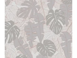 Bricoflor Tapete mit Monstera Graue Vliestapete mit Palmenblättern Tropische Mustertapete in Grau mit Kupfer Metallic Effekt