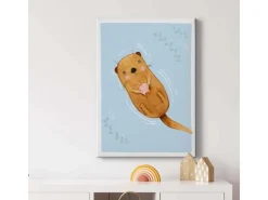 Bricoflor Tier Bild Mit Biber Kinderzimmer Wandbild In Hellblau Und Braun Für Jungen Und Mädchen Niedliches Bild Mit Otter Motiv Auf Leinwand* Wanddekoration