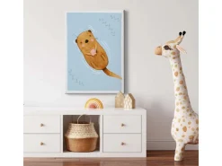 Bricoflor Tier Bild Mit Biber Kinderzimmer Wandbild In Hellblau Und Braun Für Jungen Und Mädchen Niedliches Bild Mit Otter Motiv Auf Leinwand* Wanddekoration
