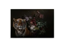 Bricoflor Tiger Wandbild Mit Blumen Stillleben Leinwand Bild In Schwarz Canvas Leinwandbild Im Ausgefallenen Stil Für Esszimmer Und Wohnzimmer* Wanddekoration