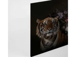 Bricoflor Tiger Wandbild Mit Blumen Stillleben Leinwand Bild In Schwarz Canvas Leinwandbild Im Ausgefallenen Stil Für Esszimmer Und Wohnzimmer* Wanddekoration