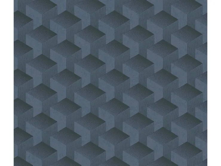 Bricoflor Vliestapete Blau mit Muster 3D Tapete Geometrisch Ideal für Büro und Schlafzimmer Grafische Mustertapete Dunkelblau