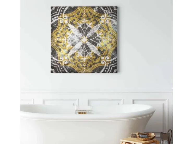 Bricoflor Wandbild Im Orientalischen Stil Marokkanisches Leinwand Bild Im Fliesen Stil Ideal Für Küche Und Schlafzimmer Leinwandbild In Grau Und Gold* Wanddekoration