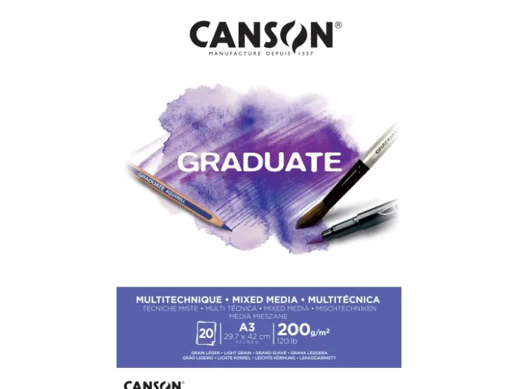 CANSON Graduate Mixed Media Papier Leichte Körnung A3 Hellweiß 20 Blatt* Künstlerzubehör
