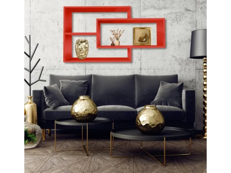 Coemo Wandregal KARO 104x20x59cm aus Holz in Rot Wandregal KARO 104x20x59cm aus Holz in Rot* Vasen|Schweberegale