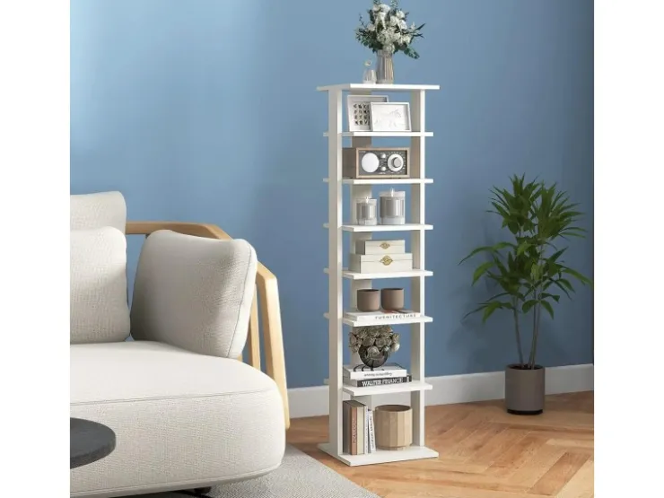 Costway 8 Stufiges Schuhregal Höhenverstellbar Holz Braun Einzel* Regal Weiß