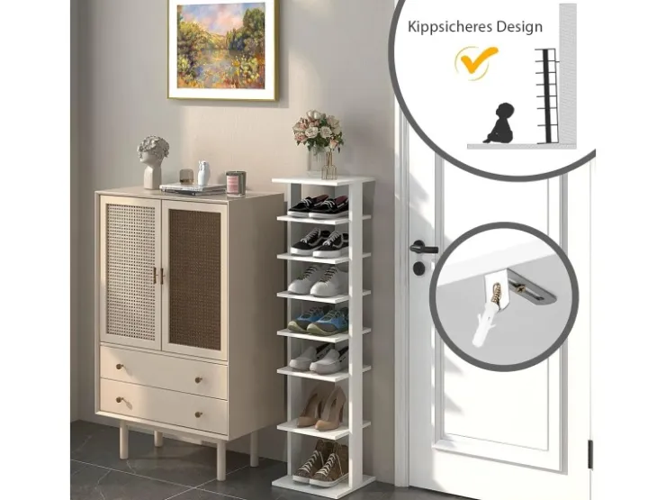 Costway 8 Stufiges Schuhregal Höhenverstellbar Holz Braun Einzel* Regal Weiß