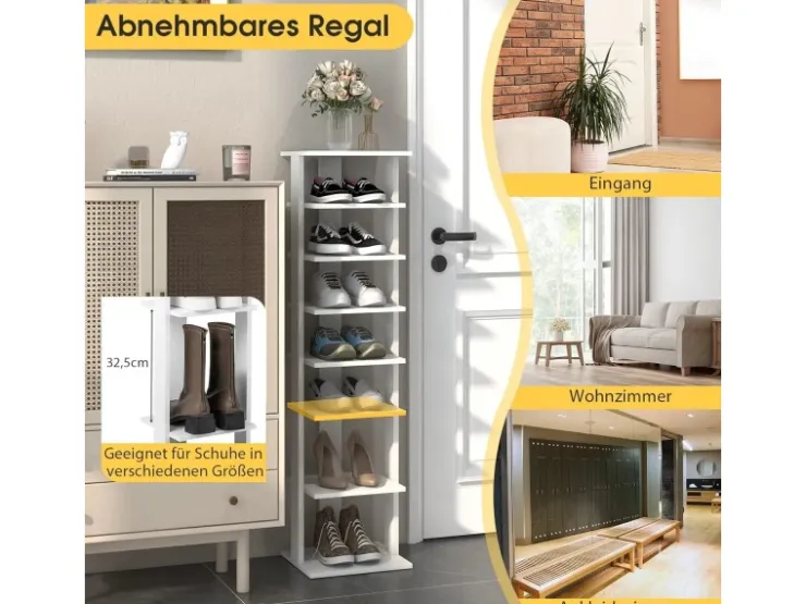 Costway 8 Stufiges Schuhregal Höhenverstellbar Holz Braun Einzel* Regal Weiß