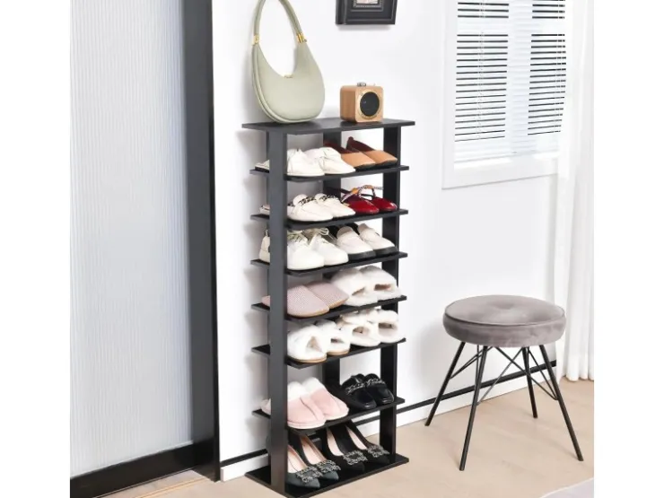 Costway 8 Stufiges Schuhregal Höhenverstellbar Holz Doppel* Holzregale
