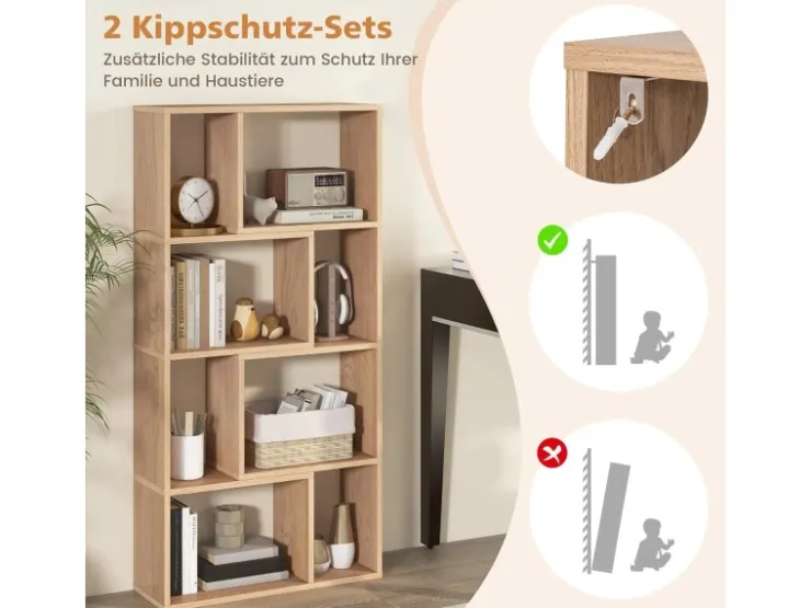 Costway Bücherregal mit 4 Ebenen Standregal mit 8 Fächern