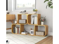 Costway Bücherregal S-förmig Aus Bambus Würfelregal mit 2 Etagen* Bücherregale