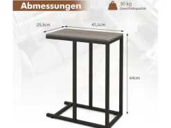 Costway Beistelltisch C-Form Sofatisch mit Metallgestell