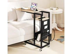 Costway Beistelltisch C-förmig mit Ladestation Sofatisch* Tische