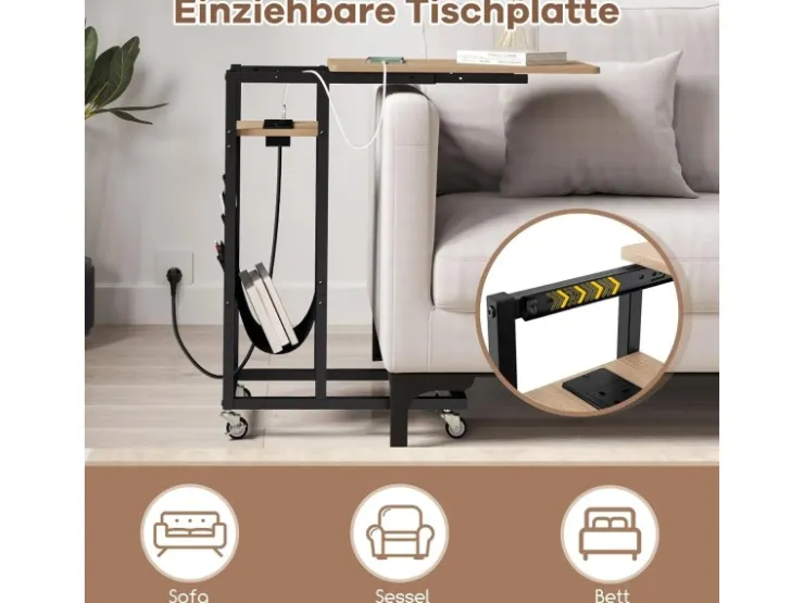 Costway Beistelltisch C-förmig mit Ladestation Sofatisch* Tische