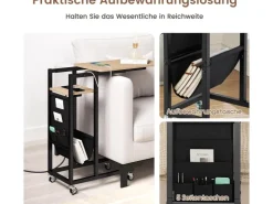 Costway Beistelltisch C-förmig mit Ladestation Sofatisch* Tische