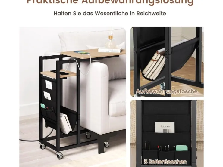 Costway Beistelltisch C-förmig mit Ladestation Sofatisch* Tische