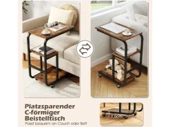 Costway Beistelltisch 2er Set Sofatisch mit Rollen C-Form Kaffeetisch* Tische|Sofas