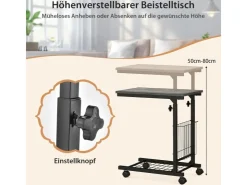 Costway Beistelltisch mit Rollen Laptoptisch Höhenverstellbar