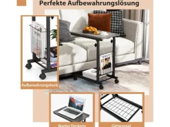 Costway Beistelltisch mit Rollen Laptoptisch Höhenverstellbar
