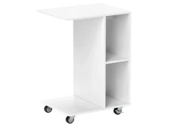 Costway Beistelltisch mit Rollen Sofatisch C-Form Nachttisch Weiß