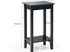 Costway Beistelltisch mit Regal 2-Stöckiger & 4 Massivholzbeinen Black* Regale Massivholz|Tische