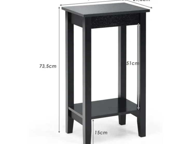 Costway Beistelltisch mit Regal 2-Stöckiger & 4 Massivholzbeinen Black* Regale Massivholz|Tische