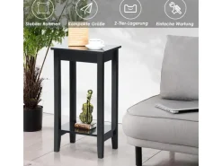Costway Beistelltisch mit Regal 2-Stöckiger & 4 Massivholzbeinen Black* Regale Massivholz|Tische