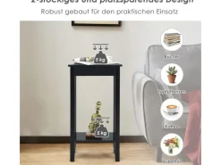 Costway Beistelltisch mit Regal 2-Stöckiger & 4 Massivholzbeinen Black* Regale Massivholz|Tische