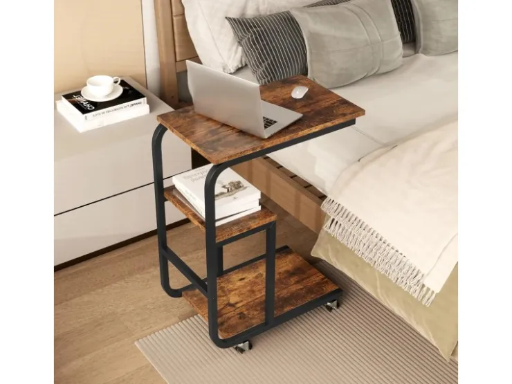 Costway Beistelltisch Sofatisch mit Rollen C-Form 3 Ebenen Kaffeetisch* Tische