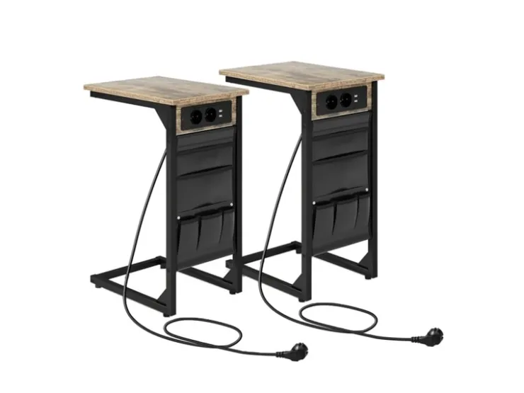 Costway 2er Set Beistelltisch mit Ladestation & USB Anschlüssen C-Form* Tische