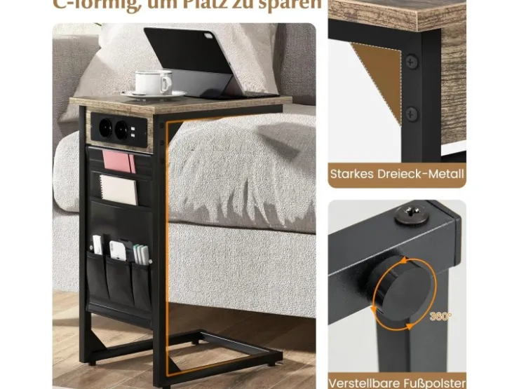 Costway 2er Set Beistelltisch mit Ladestation & USB Anschlüssen C-Form* Tische