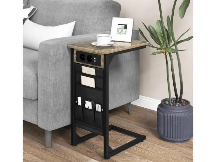 Costway 2er Set Beistelltisch mit Ladestation & USB Anschlüssen C-Form* Tische