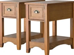 Costway 2er Set Beistelltisch mit Schublade und Ablage braun