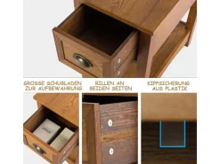 Costway 2er Set Beistelltisch mit Schublade und Ablage braun