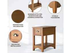 Costway 2er Set Beistelltisch mit Schublade und Ablage braun