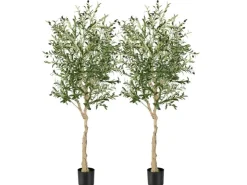 Costway 2er Set Künstliche Olivenbaum Blättern Grün 180 cm