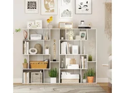 Costway Geometrische Holzregal Bücherregal mit Kippsicherungen