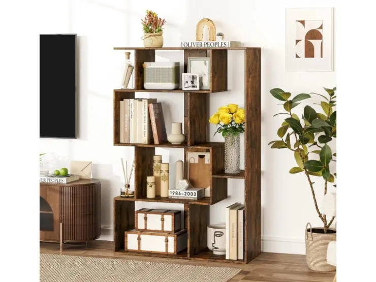 Costway Geometrische Holzregal Bücherregal mit Kippsicherungen