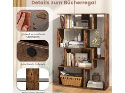 Costway Geometrische Holzregal Bücherregal mit Kippsicherungen
