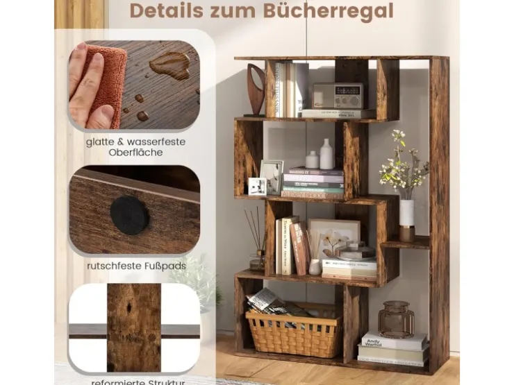Costway Geometrische Holzregal Bücherregal mit Kippsicherungen