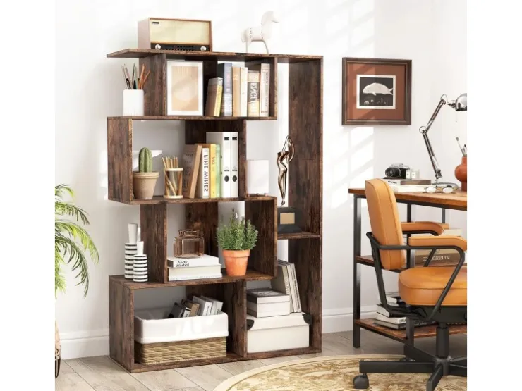 Costway Geometrische Holzregal Bücherregal mit Kippsicherungen