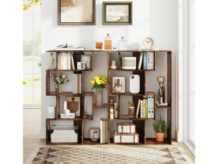 Costway Geometrische Holzregal Bücherregal mit Kippsicherungen