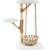 Costway Kratzbaum Holz mit Hängekorb Seil Echten Holzästen 123 cm Weiß