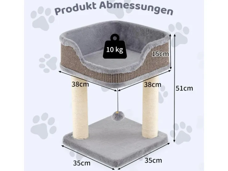 Costway Kratzbaum Klein mit Großem Plüschsitz Ball 38x38x51 cm* Katzenbedarf