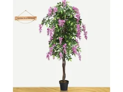 Costway Kunstbaum mit Blättern & 2 Stämmen Kunstblume Rosa 180 cm
