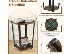 Costway Runder Beistelltisch Sofatisch mit Metallrahmen Braun