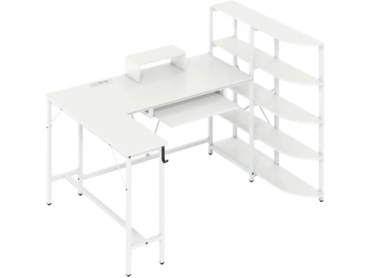 Costway Schreibtisch L-Form mit Ladestation & Bücherregal* Bücherregale