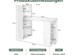 Costway Schreibtisch mit Bücherregal 122 x 56 x 122 cm